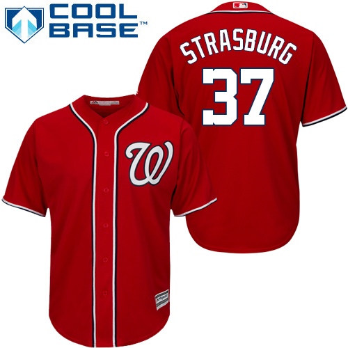 Nationals #37 Stephen Strasburg Red Stitched Youth MLB Jersey - Click Image to Close
